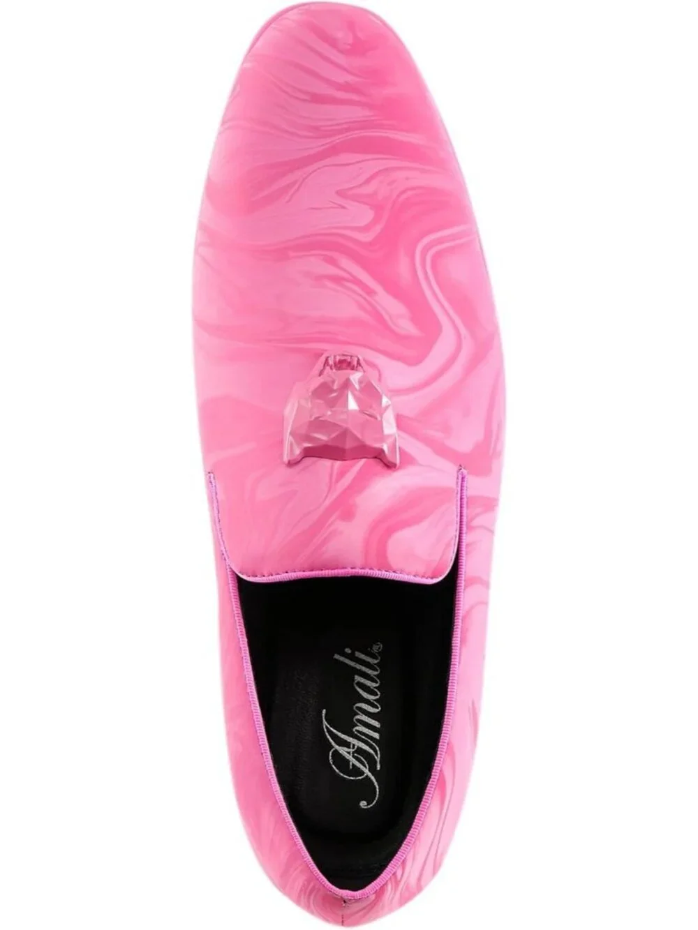 Amali Men's Pink Jano Paisley Embossed Velvet Loafers Trim Slip On Tuxedo Shoes